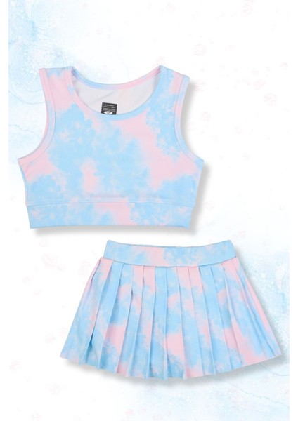 Kız Çocuk Kabartmalı Şort Etekli Crop Sporcu Mayo Takım