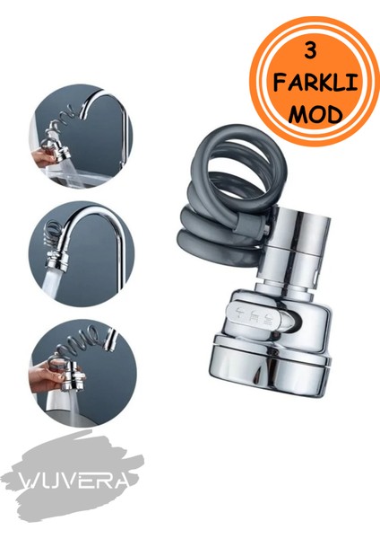 3 Fonksiyonlu Krom Musluk Başlığı – Uzayabilir Hortumlu, Döner Başlıklı Su Tasarruflu Başlık modelleri