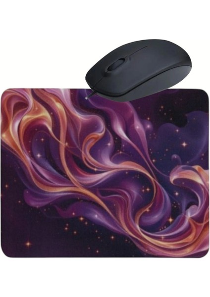 Gece Desenli Mouse Pad+ Kablolu Mouse Bilgisayar Faresi Notebook Pc Windows Xp 7 10 11 Uyumlu Mause