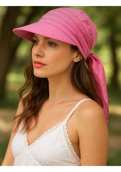 Kadın Yazlık %100 Pamuk Geniş Siperlikli Yazlık Şapka Safari Bağlamalı Siperli Bandana Vizör