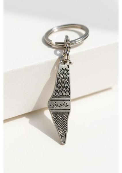 Filistin Haritasi Içinde Kefiye Nakışı Gümüş Rengi Anahtarlık Ünisex A300051 modelleri