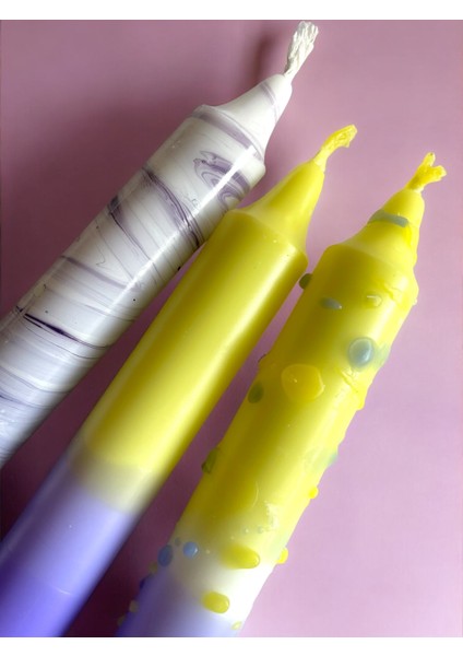 Ae'on 3'lü Şamdan Set Mor-Sarı Mermer Desen, Dip Dye ve Konfeti (Damlatmaz) fiyatları