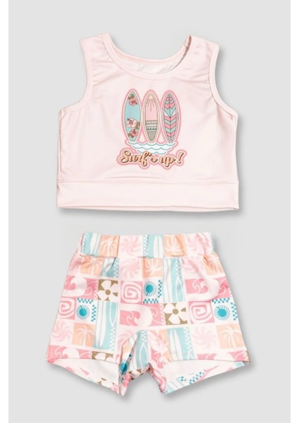Kız Çocuk Surf Baskılı Crop Mayo Bikini Takım
