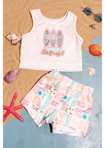 Kız Çocuk Surf Baskılı Crop Mayo Bikini Takım fiyatları