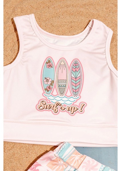Kız Çocuk Surf Baskılı Crop Mayo Bikini Takım modelleri
