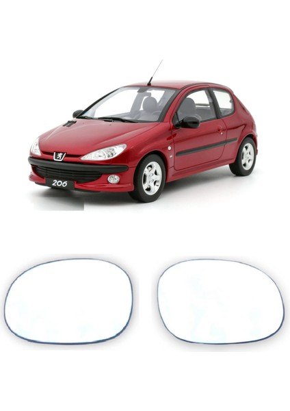 Peugeot 206 1998-2007 Uyumlu Sağ + Sol Takım Dış Dikiz Aynası Camı Elektrikli Isıtmalı 2 Adet
