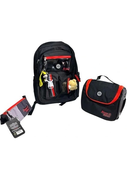 Muggle MU-2024 Black Start 3 Bölmeli Sırt Çantası - Beslenme Çantası - Kalem Çantası 3'lü Set Siyah