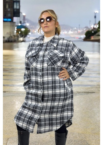 Önden Düğmeli Kuşak Detaylı Oduncu Kumaş Büyük Beden Tunik Elbise modelleri