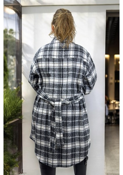 Önden Düğmeli Kuşak Detaylı Oduncu Kumaş Büyük Beden Tunik Elbise fırsatları