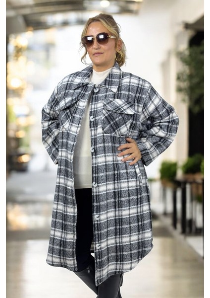 Önden Düğmeli Kuşak Detaylı Oduncu Kumaş Büyük Beden Tunik Elbise indirimleri