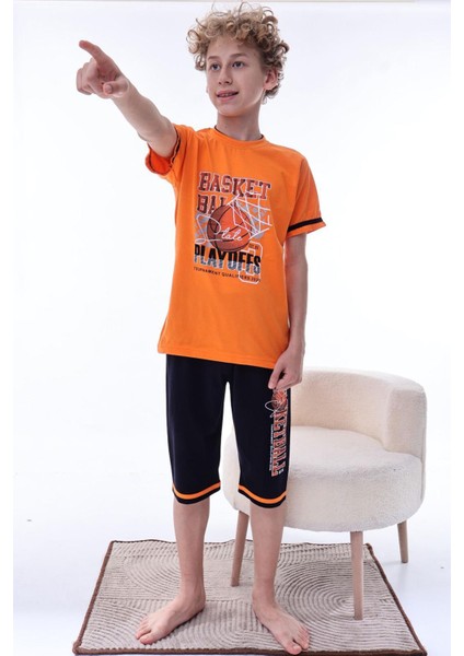 (6-11 Yaş) Basketbol Desenli Erkek Çocuk kapri takım - Turuncu fırsatları