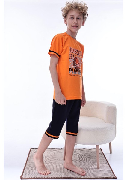 (6-11 Yaş) Basketbol Desenli Erkek Çocuk kapri takım - Turuncu indirimleri