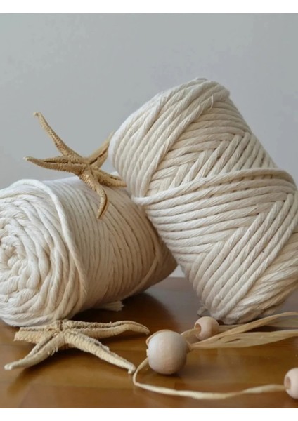 Ekru 500 gr Makrome Tarama Ipi Pamuk 3 mm 250X2