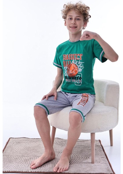 (6-11 Yaş) Basketbol Desenli Erkek Çocuk kapri takım - Yeşil fiyatları