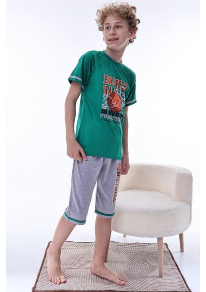 (6-11 Yaş) Basketbol Desenli Erkek Çocuk kapri takım - Yeşil modelleri