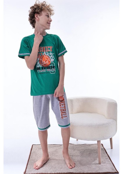 (6-11 Yaş) Basketbol Desenli Erkek Çocuk kapri takım - Yeşil fırsatları