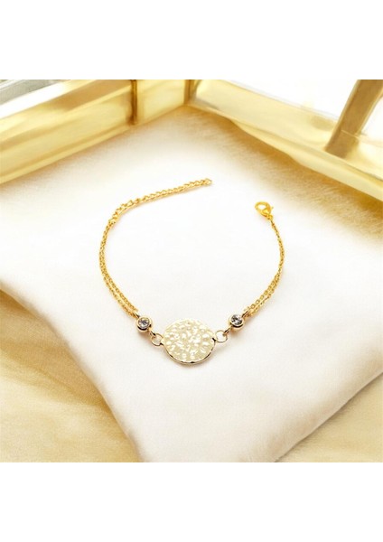 Altın Renk Yuvarlak Desen Figürlü Çift Zincirli Bileklik fiyatları