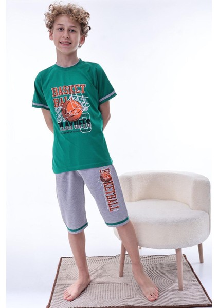 (6-11 Yaş) Basketbol Desenli Erkek Çocuk kapri takım - Yeşil indirimleri