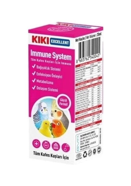 Kiki Excellent Immune System Kuşlar Için Ba Ğışıklık Güçle Ndirici Sıvı Damla 25 ml