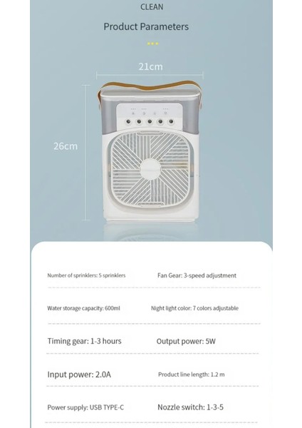 Taşınabilir Işıklı 5 Spreyli Vantilatör Buzlu Buharlı Vantilatör Mini Fan Nemlendirici fiyatları