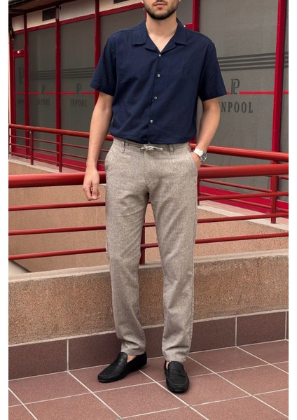 Erkek, Ayarlanabilir bel, Regular-Fit, Old Money Culture, Pamuklu, keten görünümlü pantolon 166-1