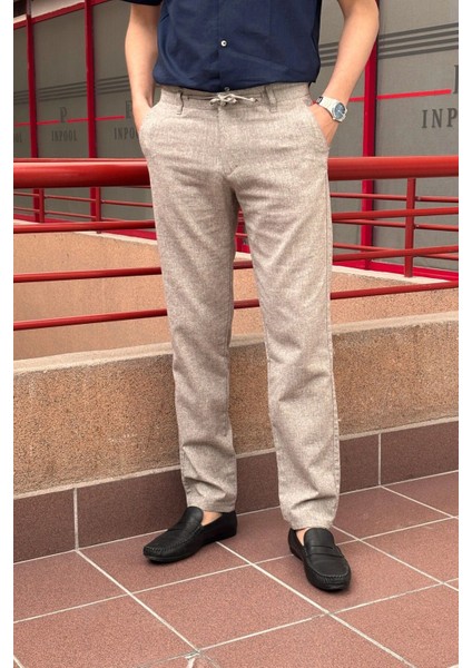 Erkek, Ayarlanabilir bel, Regular-Fit, Old Money Culture, Pamuklu, keten görünümlü pantolon 166-1