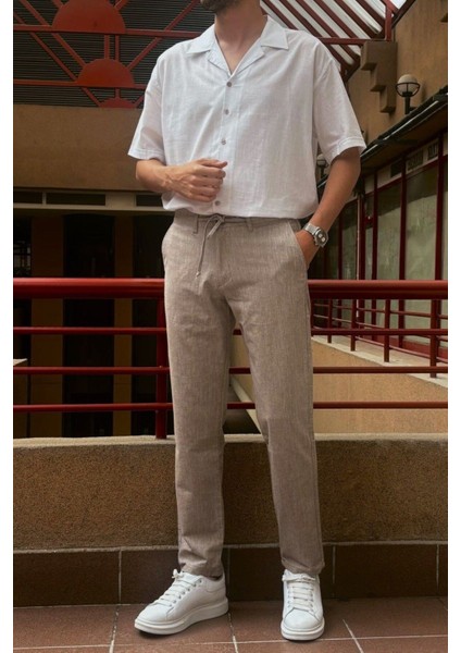 Erkek, Ayarlanabilir bel, Regular-Fit, Old Money Culture, Pamuklu, keten görünümlü pantolon 166-1