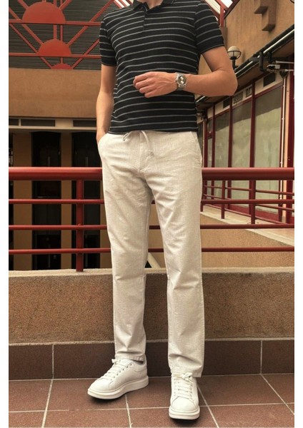 Erkek, Ayarlanabilir bel, Regular-Fit, Old Money Culture, Pamuklu, keten görünümlü pantolon 166-1