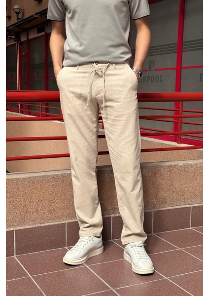 Erkek, Ayarlanabilir bel, Regular-Fit, Old Money Culture, Pamuklu, keten görünümlü pantolon 166-1
