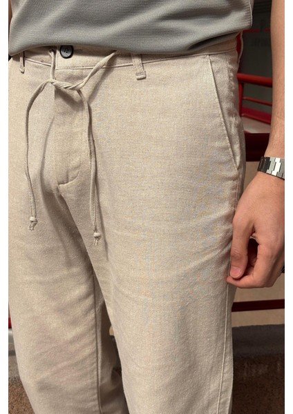 Erkek, Ayarlanabilir bel, Regular-Fit, Old Money Culture, Pamuklu, keten görünümlü pantolon 166-1 fırsatları