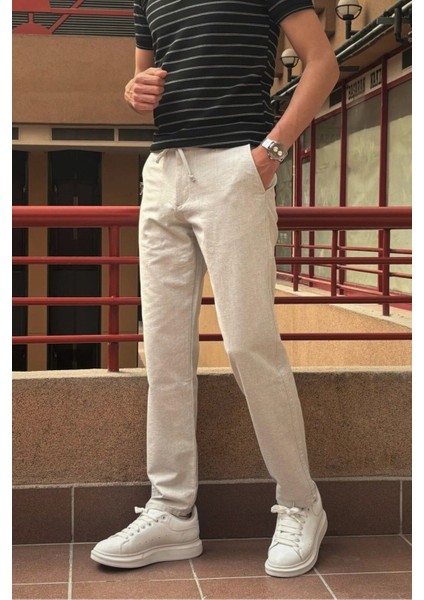 Erkek, Ayarlanabilir bel, Regular-Fit, Old Money Culture, Pamuklu, keten görünümlü pantolon 166-1 fırsatları