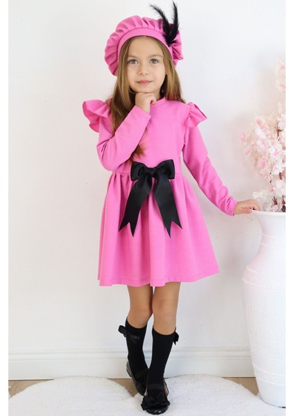 Kız Çocuk Pembe Sofia Pamuklu Fiyonk Detaylı Elbise Kep Abiye Takım fırsatları