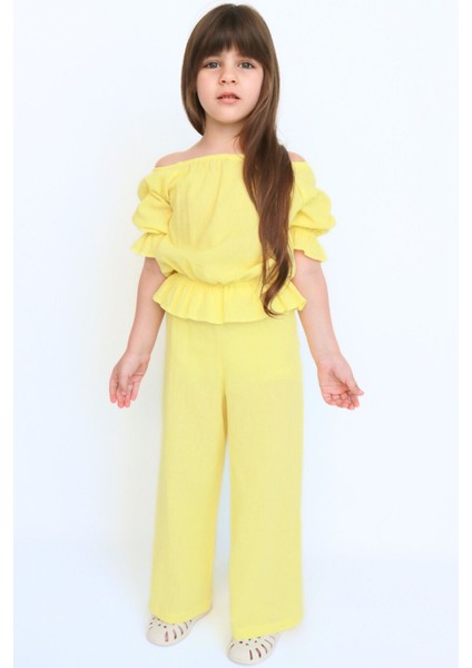 Kız Çocuk Gloria Sarı Şile Bezi Bluz Pantolon Takım modelleri