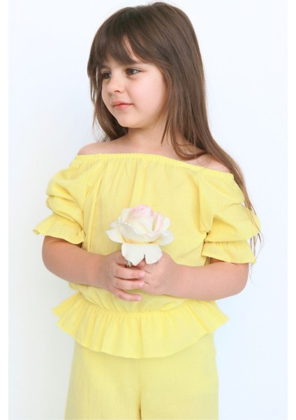 Kız Çocuk Gloria Sarı Şile Bezi Bluz Pantolon Takım