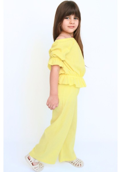 Kız Çocuk Gloria Sarı Şile Bezi Bluz Pantolon Takım