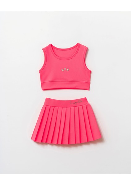 Kız Çocuk Kabartmalı Şort Etekli Crop Sporcu Mayo Takım