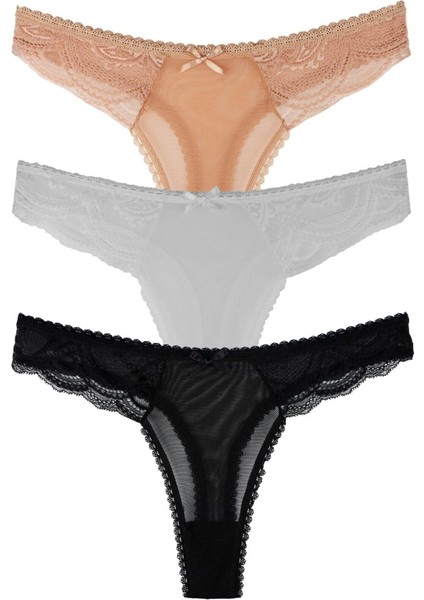 Kadın Dantelli ve Fiyonklu 3'lü Külot Set - KTS2056 (Geniş Kalıp) fiyatları