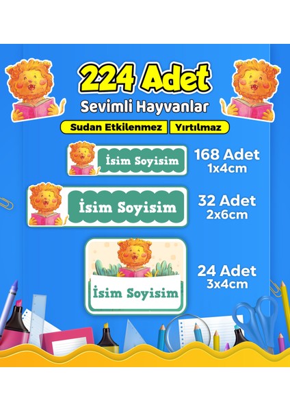 Sevimli Hayvanlar Temalı Okul Kreş Kişiye Özel Isim Etiket Seti - Model 583