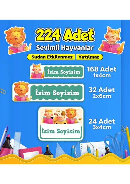 Sevimli Hayvanlar Temalı Okul Kreş Kişiye Özel Isim Etiket Seti - Model 582