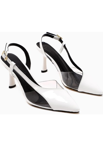 Aliah Beyaz Rugan Sivri Burunlu Şeffaf Detaylı Ince Topuklu Kadın Ayakkabı fiyatları