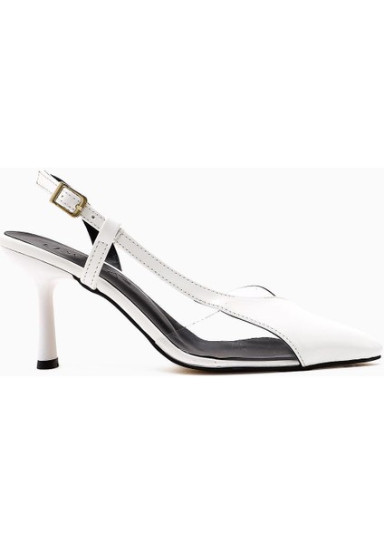 Aliah Beyaz Rugan Sivri Burunlu Şeffaf Detaylı Ince Topuklu Kadın Ayakkabı indirimleri