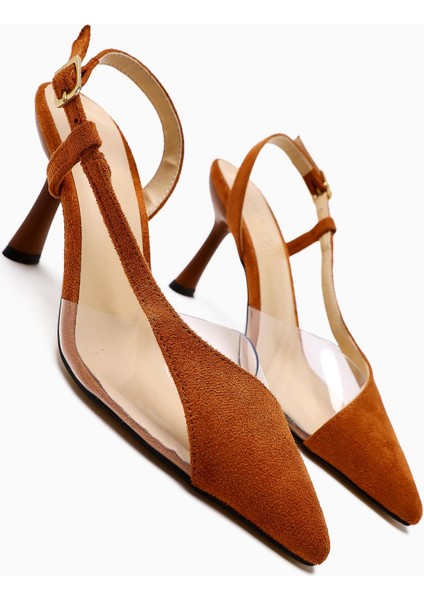 Aliah Taba Süet Sivri Burunlu Şeffaf Detaylı Ince Topuklu Kadın Ayakkabı