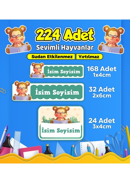 Sevimli Hayvanlar Temalı Okul Kreş Kişiye Özel Isim Etiket Seti - Model 586