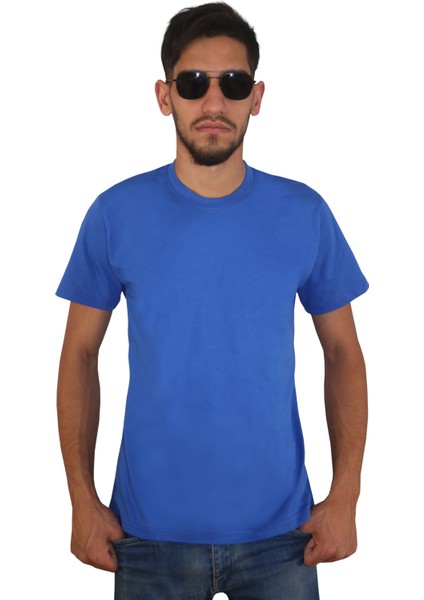 Erkek %100 Pamuklu Bisiklet Yaka Tişört, Nefes Alabilen Kaliteli T-Shirt