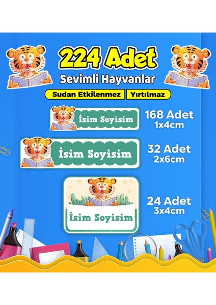 Sevimli Hayvanlar Temalı Okul Kreş Kişiye Özel Isim Etiket Seti - Model 588