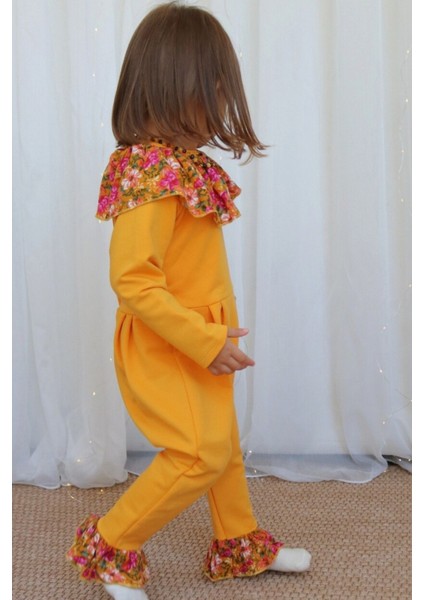 Kız Bebek Lotus Hardal Çiçekli Uzun Kollu Çıtçıtlı Yakalı Tulum modelleri