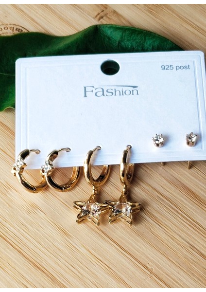 Gold Renk Lüks Gösterişli Figürlü Çoklu Küpe