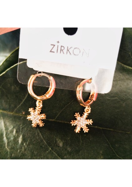 Gold Renk Lüks Gösterişli Kar Tanesi Figürlü Küpe