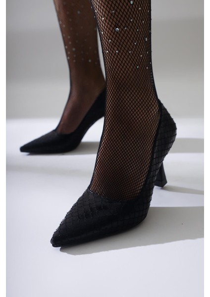 Celestine Siyah Balık Pulu Dokulu Sivri Burunlu Stiletto fiyatları