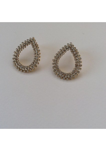 Damla Figürlü Parlak Zirkon Taşlı Küpe Altın Renk